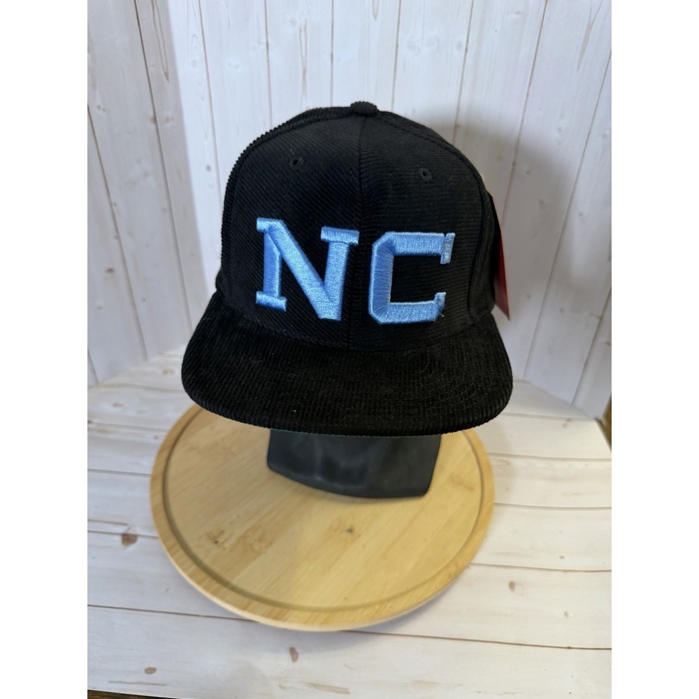 North Carolina UNC NCAA Hat Corduroy Black Mitchell&Ness Logo Snapback OSF NWT